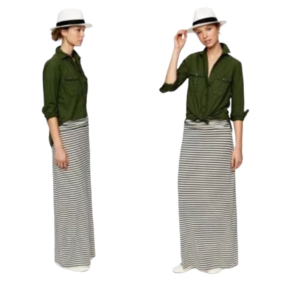 J.Crew Strapless Maxi Skirt Size XS Dress Combo Wide Ruched Waist Striped Beachy